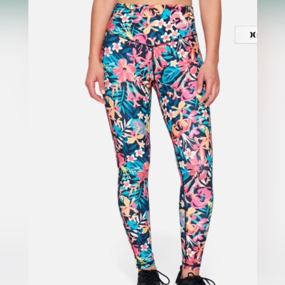 Hurley V Shaped Waist Leggings  Floral Pop H2O-DRI High Rise